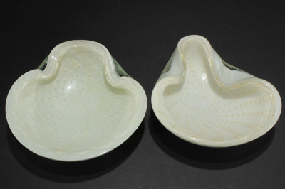 Murano Glass White Pinched Bowls