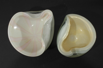 Murano Glass White Pinched Bowls