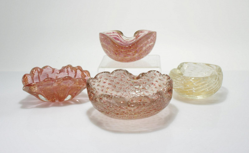Murano Glass Pink & Gold Pinched Bowls