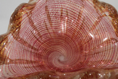 Murano Glass Pink & Gold Pinched Bowls