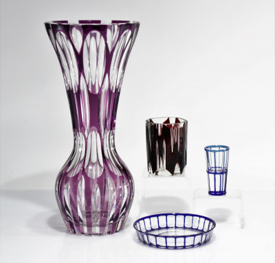 Bohemian Etched Colored Glass Vessels