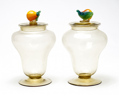Fratelli Toso - Pair of Lidded Soffiato Vases