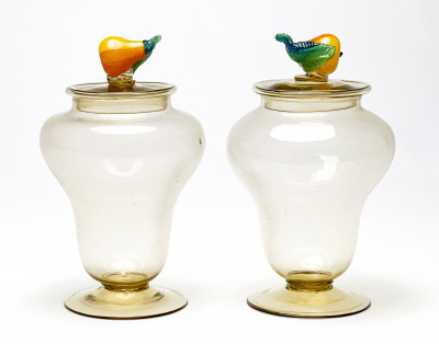 Image for Lot Fratelli Toso - Pair of Lidded Soffiato Vases