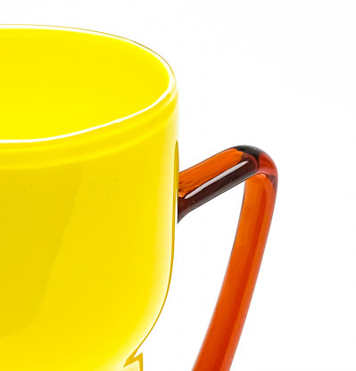 Italian Yellow Cased Glass Pitcher with Amber Handle