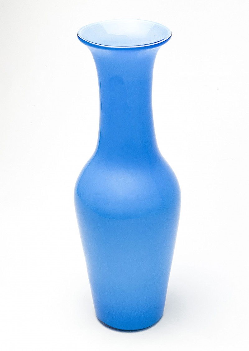 Tall Italian Blue Cased Glass Vase