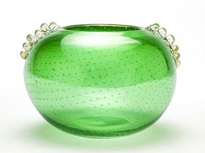 Image for Lot Seguso Italian Green Bullicante Glass Vase