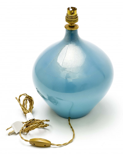 Seguso Italian Blue Cased Glass Lamp Base with Gold Leaf