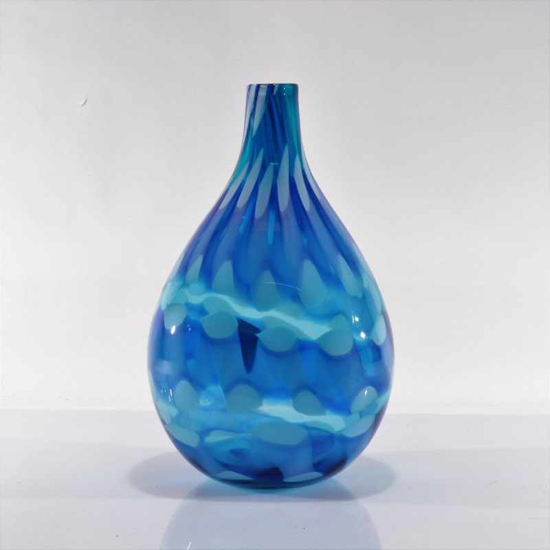 Contemporary Mottled Blue Glass Vase
