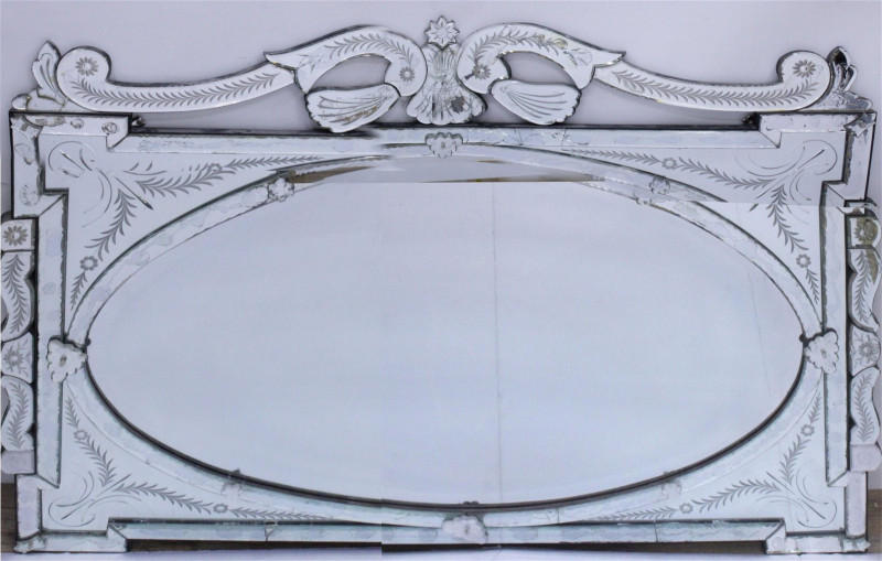Venetian Etched Glass Overmantel Mirror