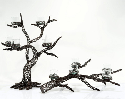 Image for Lot 2 Metal Mesh Tree Branch Tabletop Candle Holders