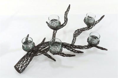 2 Metal Mesh Tree Branch Tabletop Candle Holders