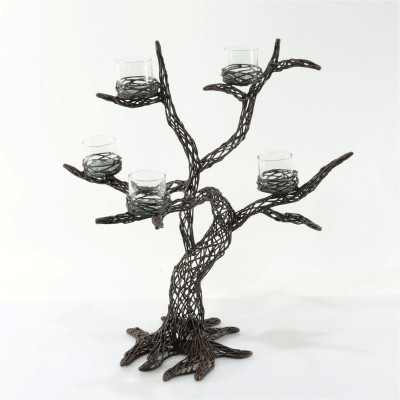 2 Metal Mesh Tree Branch Tabletop Candle Holders