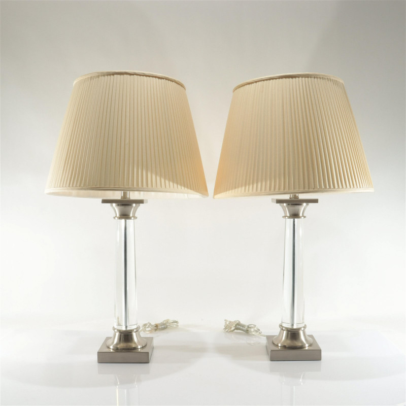 Pair Contemporary Glass & Metal Columnar Lamps