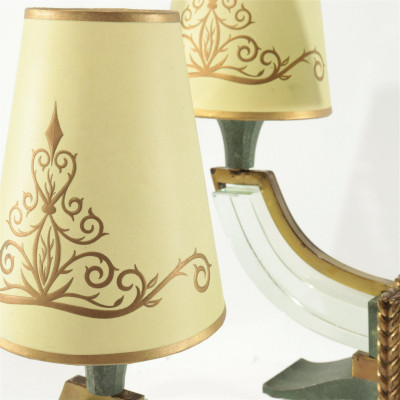 Pair Leon Jallot Style Gilt Metal & Glass Lamp