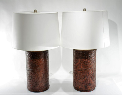Image for Lot Pair of Ralph Lauren Dakota Leather Table Lamps