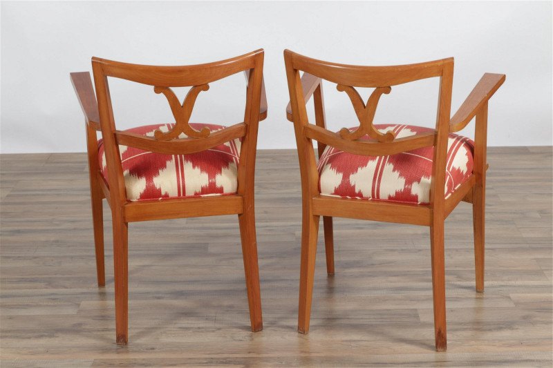 4 French Mid Century Modern Fruitwood Arm Chairs