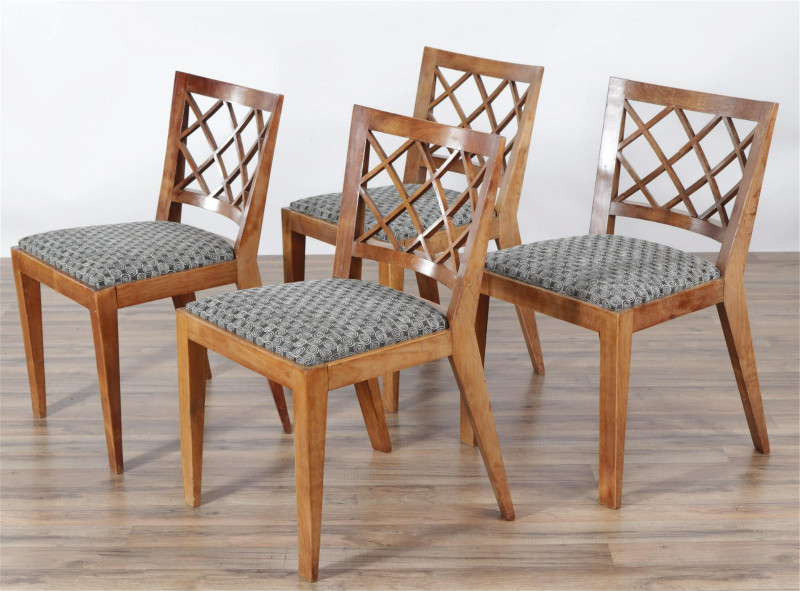 4 French Mid Century Modern Fruitwood Side Chairs