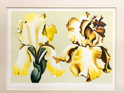 Image for Lot Lowell Nesbitt - Two Yellow Irises on Sage