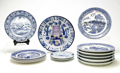 Image for Lot Assorted Blue and White Pottery, 14 Pcs