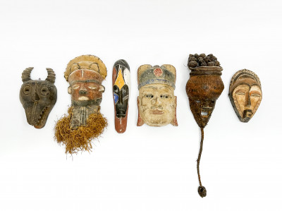 Group of 6 Polychrome Wood Masks