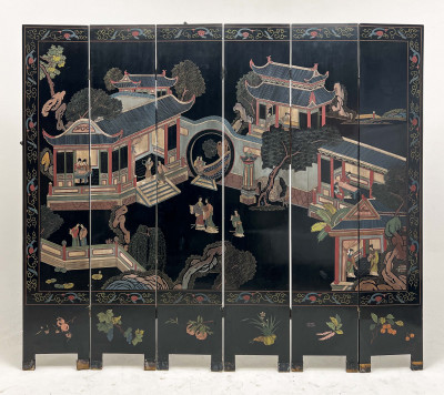 Image for Lot Chinese Coromandel Lacquer Six-Fold Screen