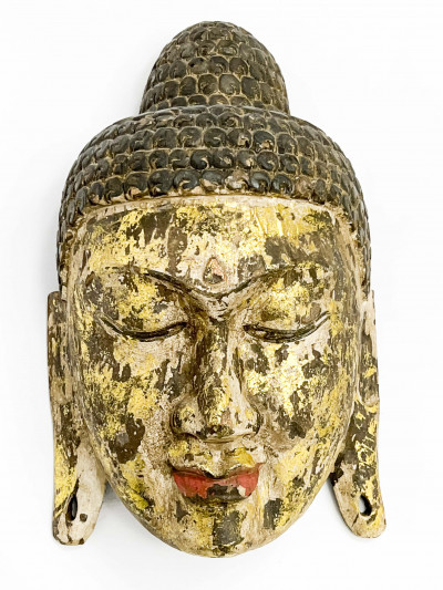 Image for Lot Large Burmese Giltwood Mask of Buddha