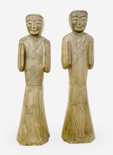 Image for Lot Two Large Chinese Stone Standing Figures
