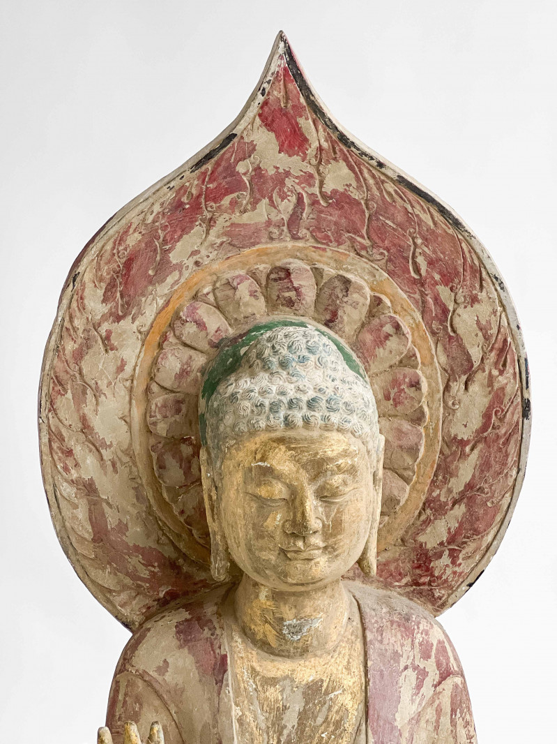 Chinese Painted Stone Figure of Standing Buddha