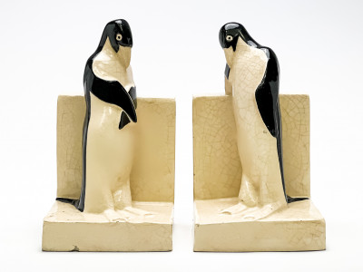 Pair of French Art Deco Ceramic Penguin Bookends