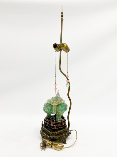Chinese Carved Fluorite Tripod Censer, mounted as a lamp