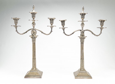 Image for Lot Pair of Edwardian Sterling Silver Candelabra