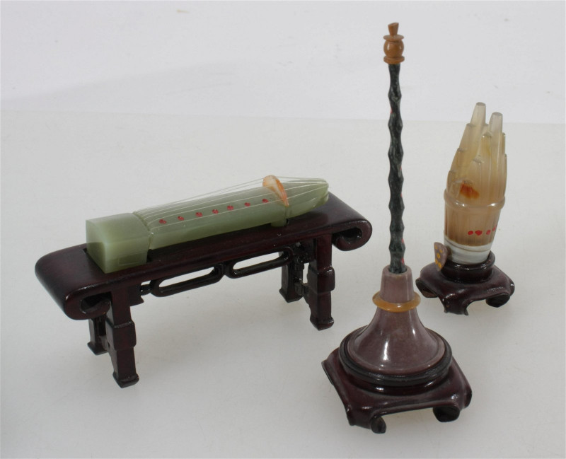 10 Chinese Hardstone Miniature Instruments/Stands