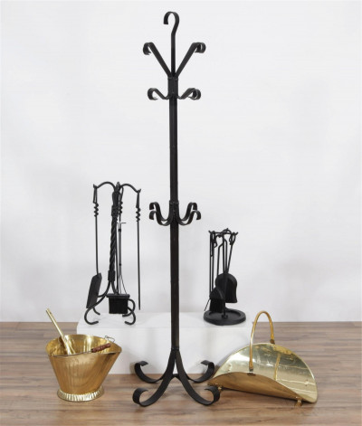 Image for Lot Black Finished Iron & Brass Fireplace Accessories