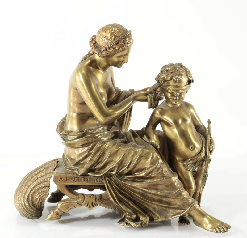 Alfred Louis Habert - Blindfolding Cupid, Bronze