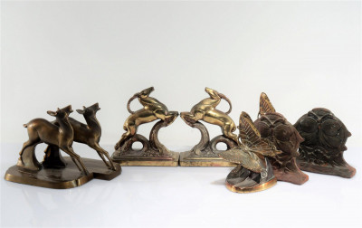 Image for Lot Four Pairs Vintage Bookends - Butterflies, Deer