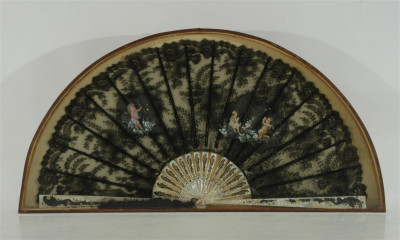 Victorian MOP Painted Lacework Fan & Shadowbox