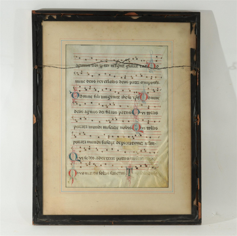 2 Framed Gregorian Hymnal Music Sheets