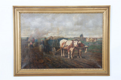 Johann D. Holz (German1867-1945) Field Harvest O/C
