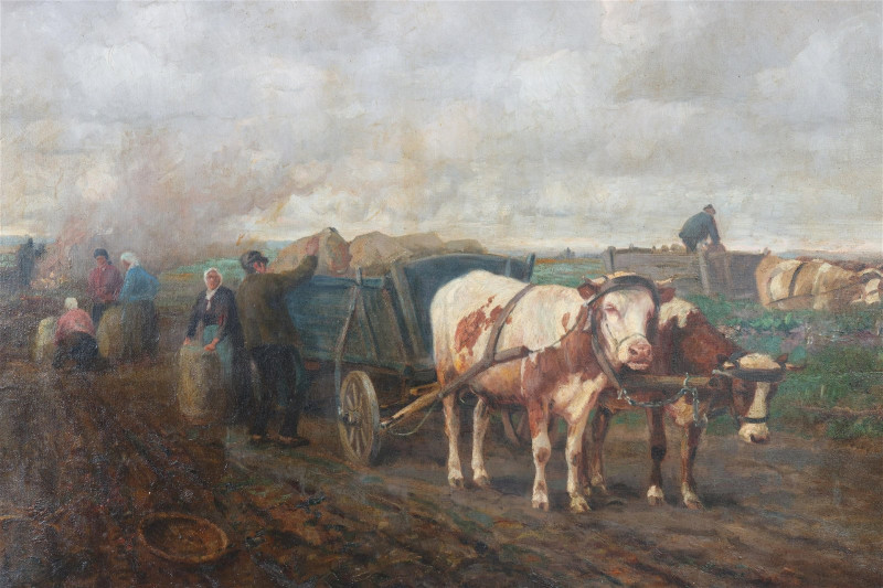 Johann D. Holz (German1867-1945) Field Harvest O/C