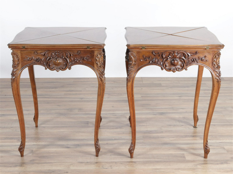 Pair Louis XV Carved Oak Handkerchief Games Tables