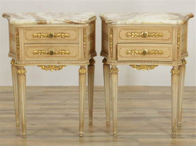 Image for Lot Pair of Louis XVI Style Two Drawer Night Stands
