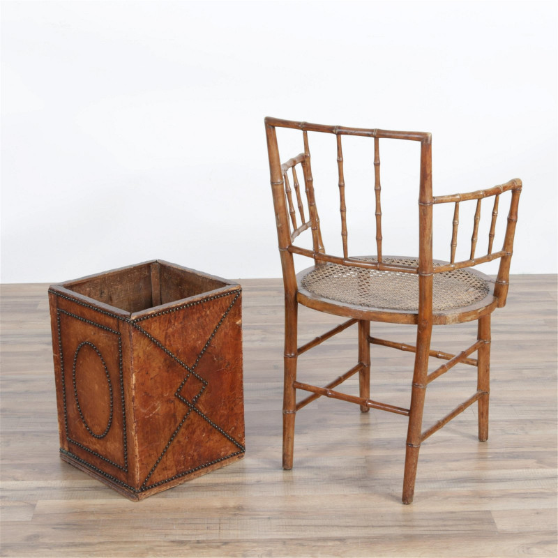 Regency Faux Bamboo Carved Arm Chair- Waste Bin