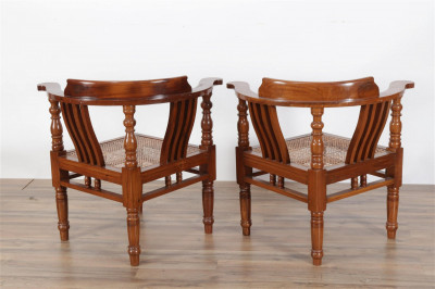 British Colonial Wood / Cane Corner Chairs