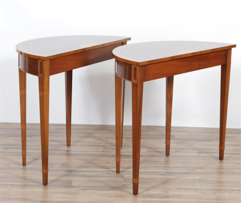 Pair of Hepplewhite Style Demi Lune Tables