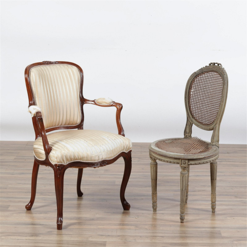19th C. Carved Wood & Upholstered Cane Chairs