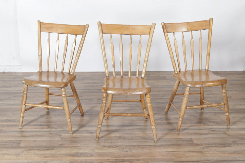 Six Wooden Thumb Back Dining Side Chairs