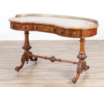 Image for Lot Early Victorian Walnut Kidney Shaped Desk, 19th C.