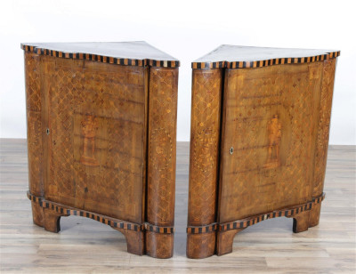 Image for Lot Pair Classical Style Marquetry Corner Cabinets