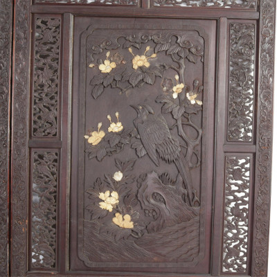 Chinese Carved Hardwood 2-Panel Screen