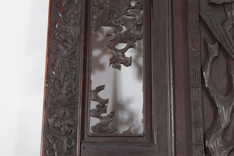 Chinese Carved Hardwood 2-Panel Screen